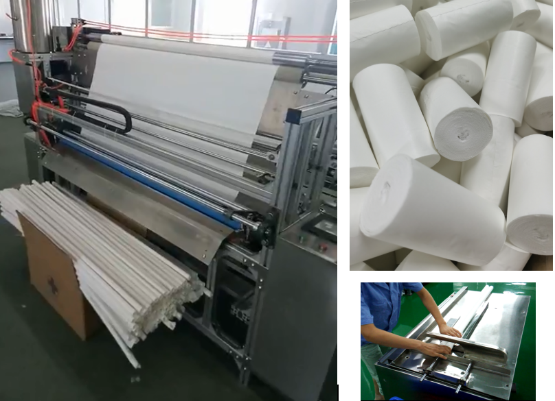 Automatic gauze bandage rolling cutting and wrapping paper machine