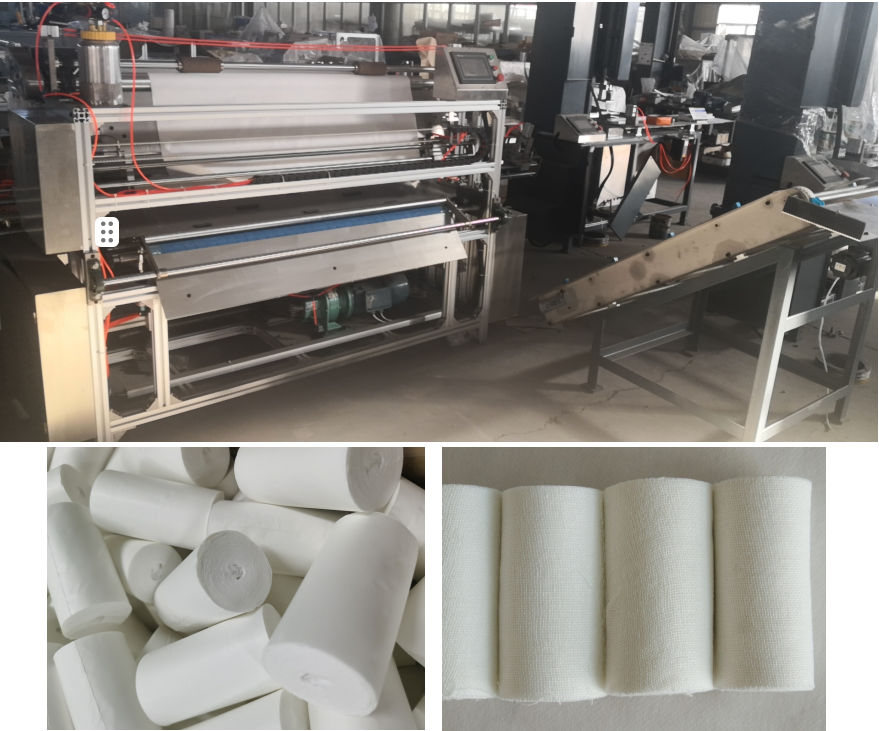 Automatic gauze bandage rolling cutting and wrapping paper machine FULL automatic medical cotton gauze bandage production line